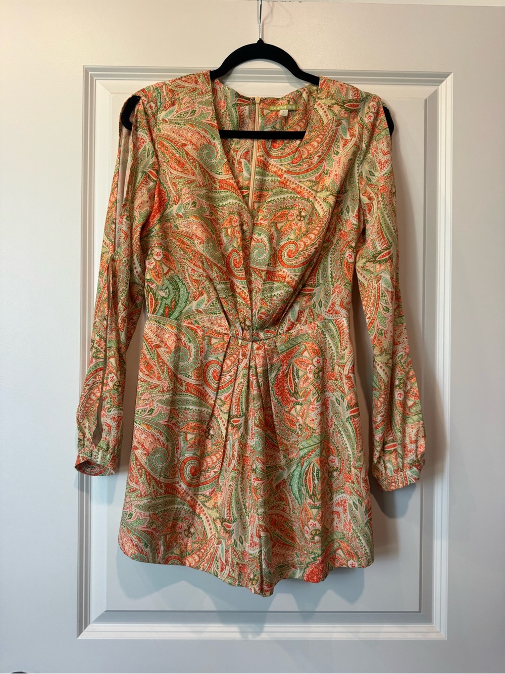 Gianni Bini Long-Sleeve Paisley romper  in Green & Coral